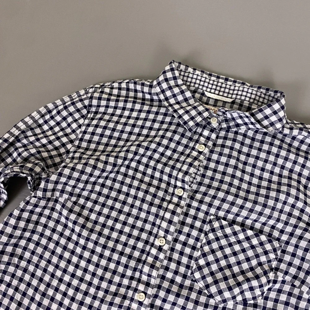 Merona Popover Shirt Women's Size Large L Navy Blue White Gingham Check‎ Cotton
